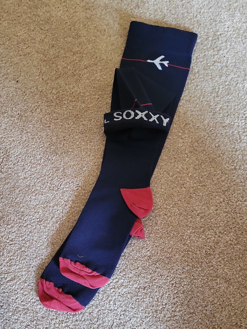 Women's Soxxy Travel Compression Socks - 15-20 mmHg XL, Navy w/Red Accents